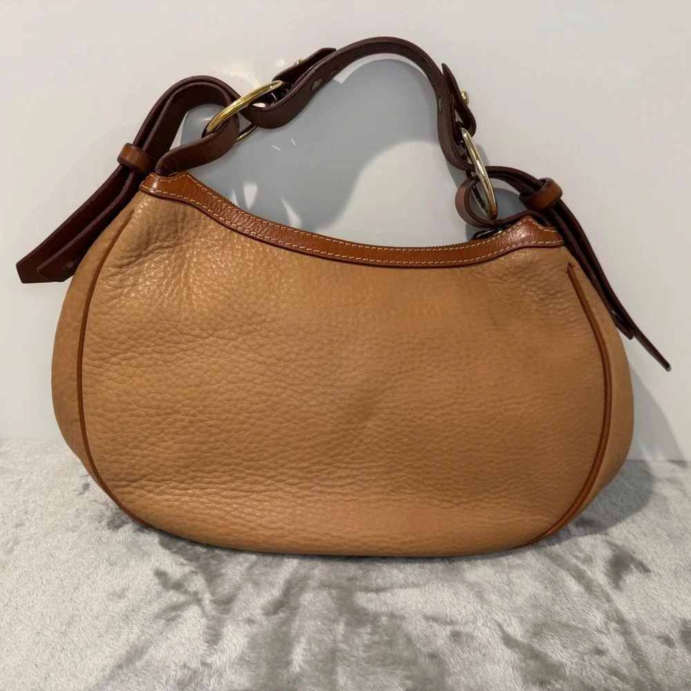 Dooney & Bourke Hobo Bag Tan Brown Medium Circle Purse Pebble Leather Y2K Rare